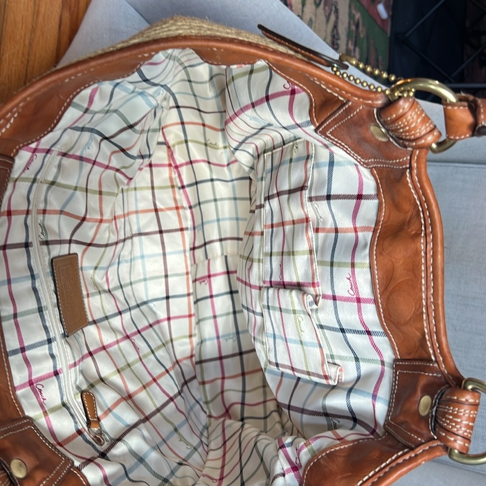 Coach Bleecker Carriage Straw XXL Embossed Lthr Beach Tote Wallet Passport Hldr - Picture 11 of 16